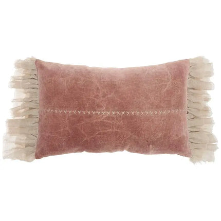 Sofia Blush Stitch Velvet Frills 22"x14" Throw Pillow Vision