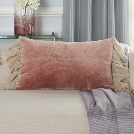 Sofia Blush Stitch Velvet Frills 22"x14" Throw Pillow Vision