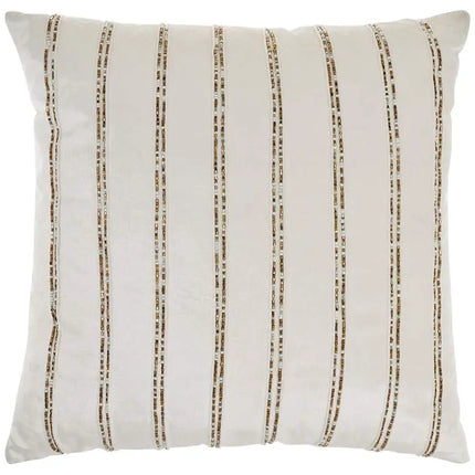 Sofia Ivory Beaded Stripes 20" Square Throw Pillow Vision