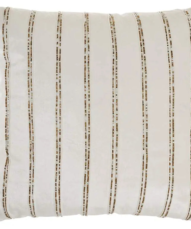 Sofia Ivory Beaded Stripes 20" Square Throw Pillow Vision