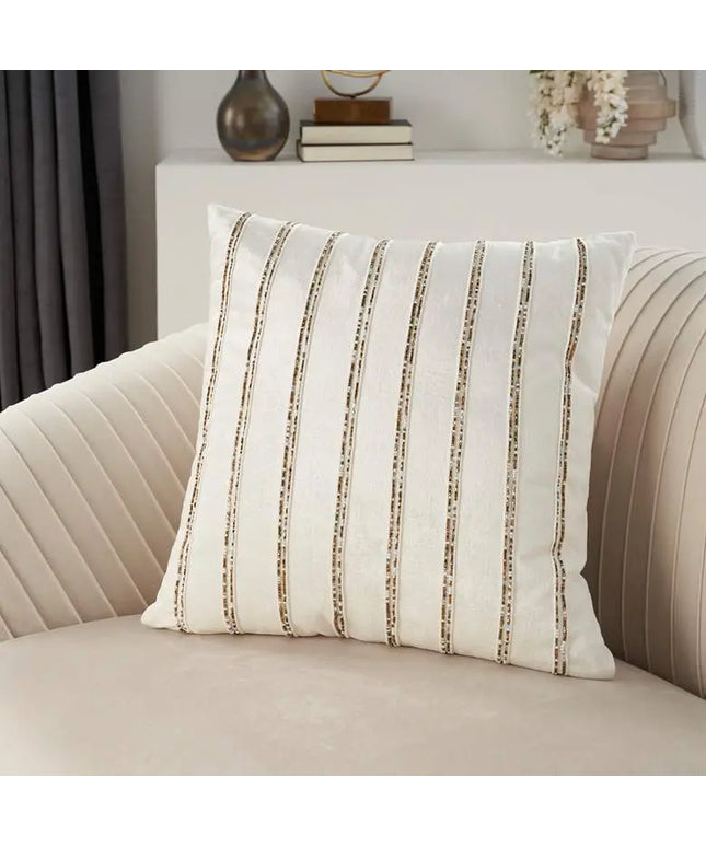 Sofia Ivory Beaded Stripes 20" Square Throw Pillow Vision