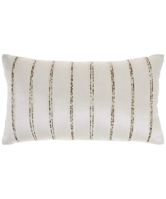 Sofia Ivory Beaded Stripes 21" x 12" Throw Pillow Vision