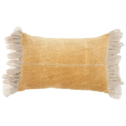 Sofia Yellow Stitch Velvet Frills 22"x14" Throw Pillow Vision