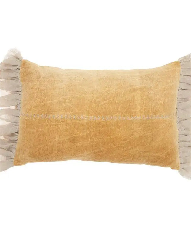 Sofia Yellow Stitch Velvet Frills 22"x14" Throw Pillow Vision