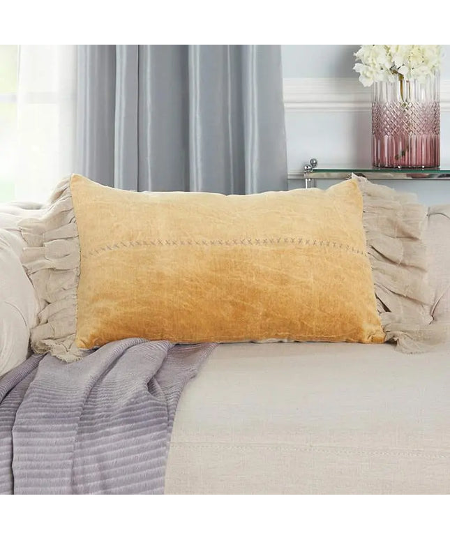 Sofia Yellow Stitch Velvet Frills 22"x14" Throw Pillow Vision