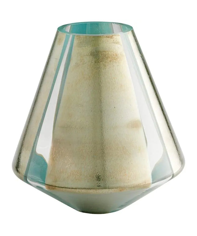Star Gate Medium 11" High Green and Golden Glass Vase Cyan Design