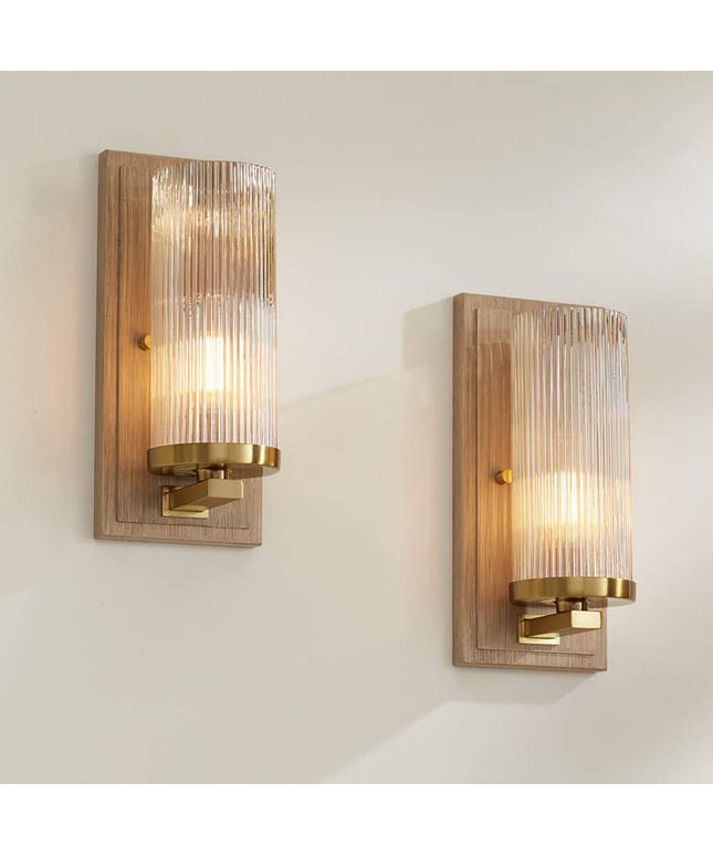Stiffel Palais 12 1/2" High Gold and Wood Wall Sconce Set of 2