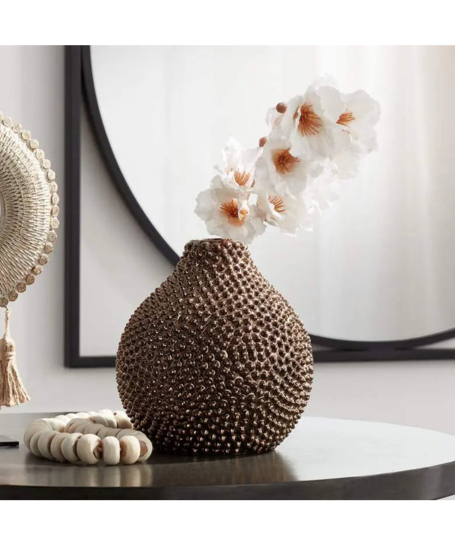 Studio 55D 8" High Glossy Brass Textured Ceramic Vase Studio 55D