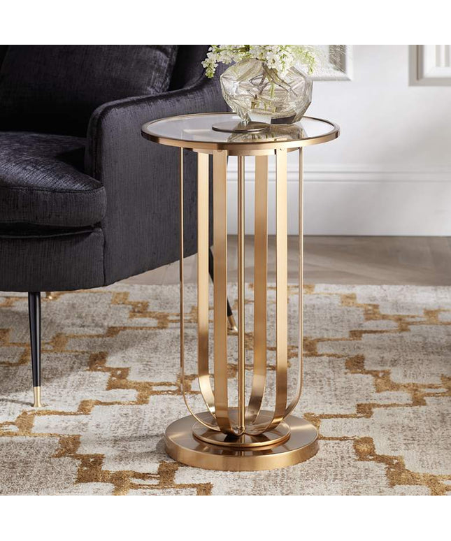 Studio 55D Blaine 14" Wide Modern Gold Metal and Glass Accent Table