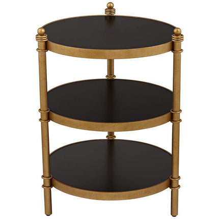 Studio 55D Cason 18 3/4" Wide Black and Gold Round 3-Tier Side Table