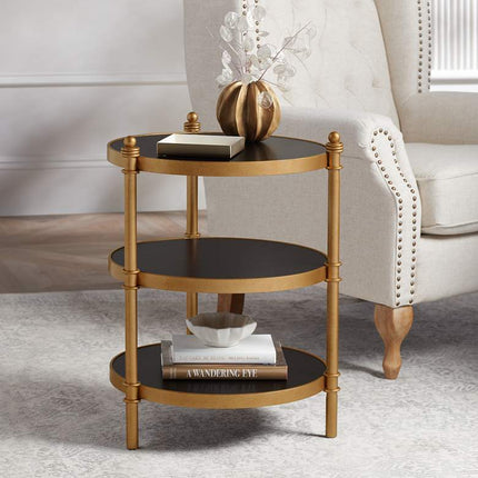 Studio 55D Cason 18 3/4" Wide Black and Gold Round 3-Tier Side Table
