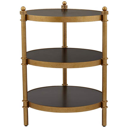 Studio 55D Cason 18 3/4" Wide Black and Gold Round 3-Tier Side Table
