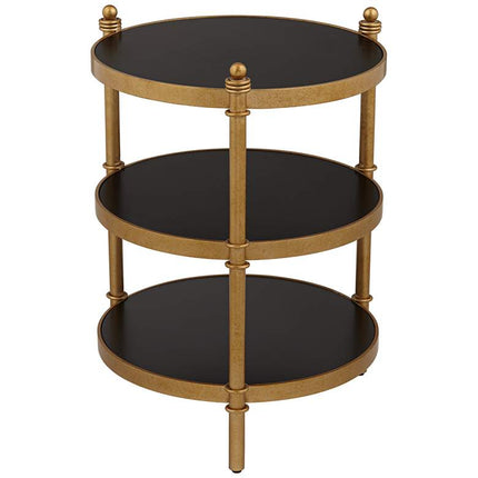 Studio 55D Cason 18 3/4" Wide Black and Gold Round 3-Tier Side Table