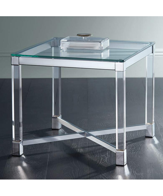 Studio 55D Jenna 22" Square Modern Acrylic and Glass Top Accent Table