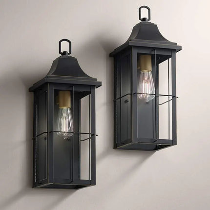 Sunderland 18 1/2" High Black Finish Steel Wall Sconce Set of 2 John Timberland