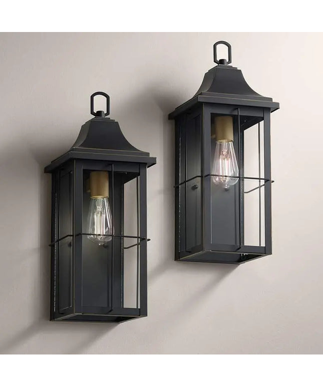 Sunderland 18 1/2" High Black Finish Steel Wall Sconce Set of 2 John Timberland