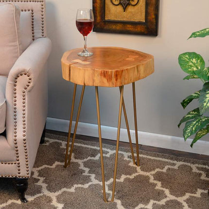 Suri 22" Wide Natural Wood and Gold Accent Table