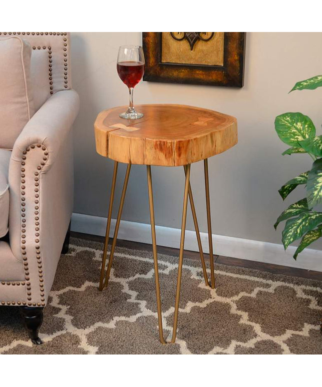 Suri 22" Wide Natural Wood and Gold Accent Table