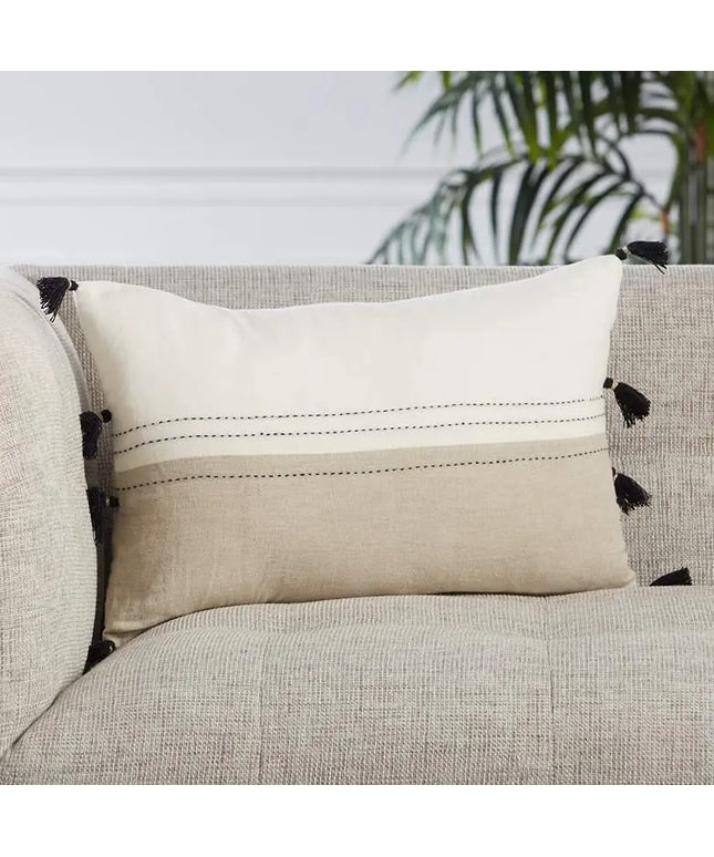 Taiga Yamanik White and Beige Stripes 21"x13" Throw Pillow Vision