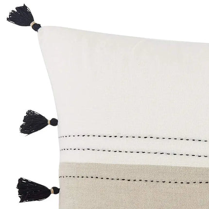 Taiga Yamanik White and Beige Stripes 21"x13" Throw Pillow Vision