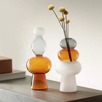 Tanger 10 1/4" Triple Amber Glass Vase Set of 2 Dahlia Studios