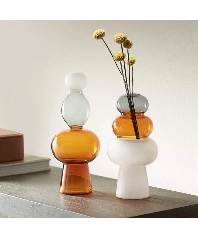 Tanger 10 1/4" Triple Amber Glass Vase Set of 2 Dahlia Studios