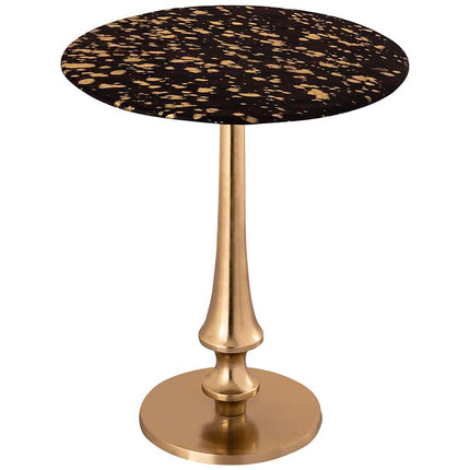 TOV 16" Wide Goathide and Gold Aluminum Modern Round Side Table