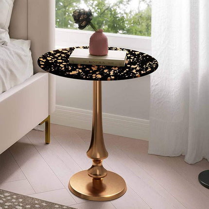 TOV 16" Wide Goathide and Gold Aluminum Modern Round Side Table