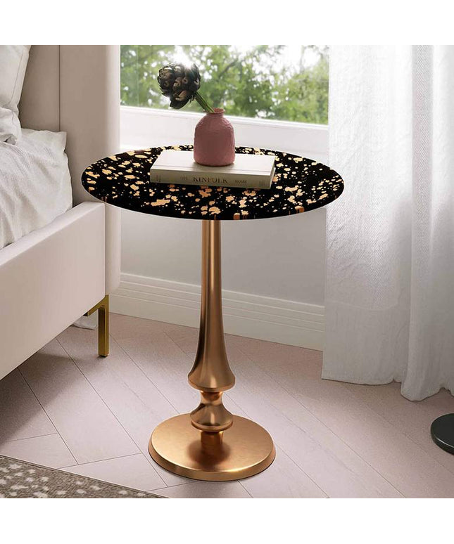 TOV 16" Wide Goathide and Gold Aluminum Modern Round Side Table