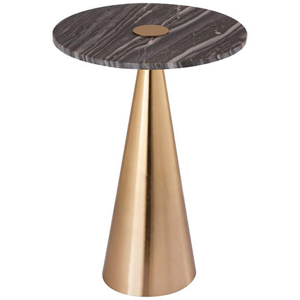 TOV Addyson 16" Wide Brushed Gold and Gray Marble Modern Side Table