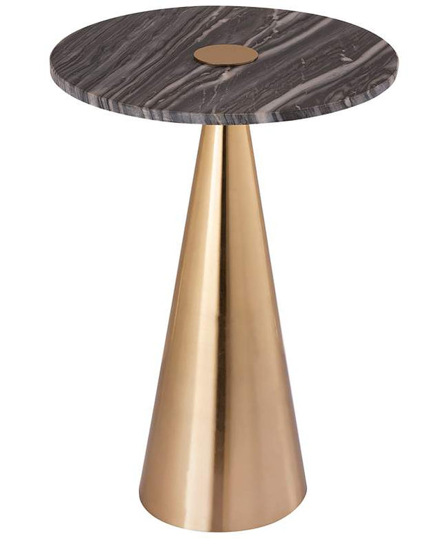 TOV Addyson 16" Wide Brushed Gold and Gray Marble Modern Side Table