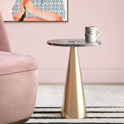 TOV Addyson 16" Wide Brushed Gold and Gray Marble Modern Side Table