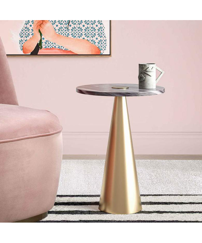 TOV Addyson 16" Wide Brushed Gold and Gray Marble Modern Side Table