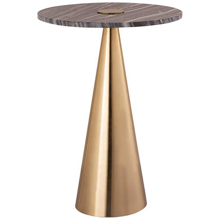 TOV Addyson 16" Wide Brushed Gold and Gray Marble Modern Side Table