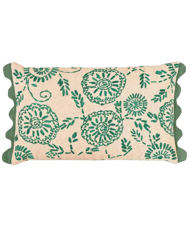 TOV Portia 20" x 12" Aqua Embroidered Floral Accent Cushion Vision