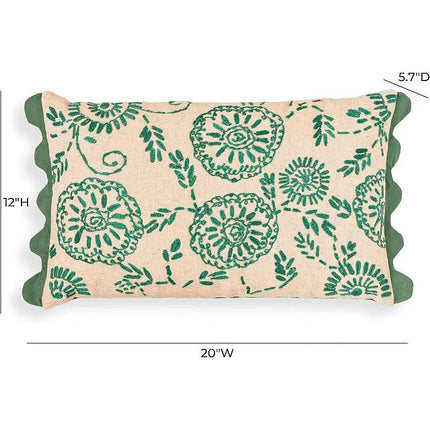 TOV Portia 20" x 12" Aqua Embroidered Floral Accent Cushion Vision