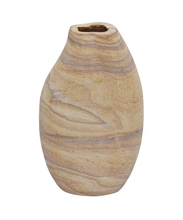 TOV Saava 10" High Sandstone Curved Stone Decorative Vase Barnes and Ivy