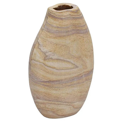 TOV Saava 10" High Sandstone Curved Stone Decorative Vase Barnes and Ivy