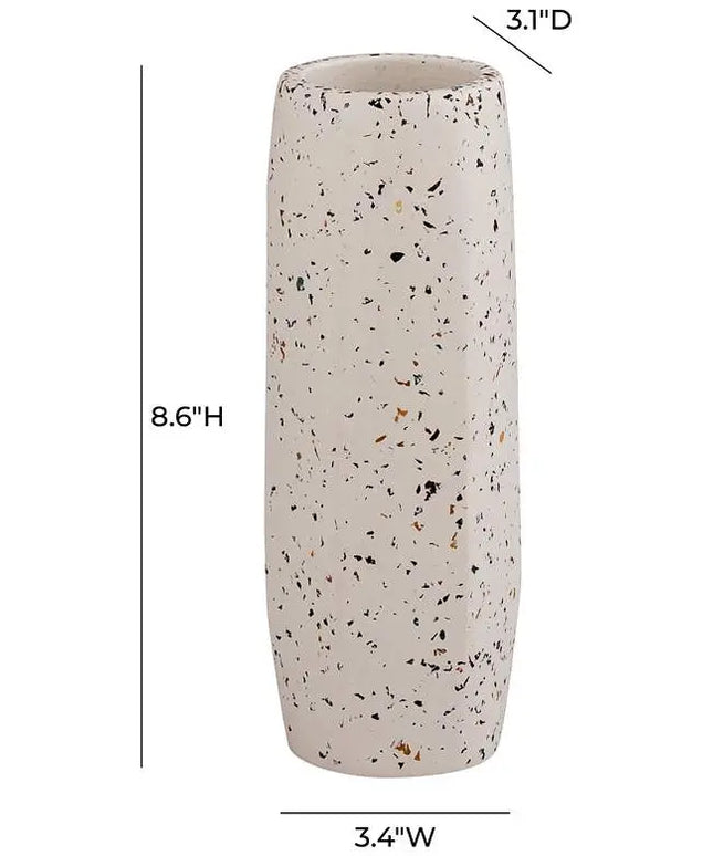 TOV Terrazzo 8 1/2" High Faux Marble White Concrete Decorative Vase Dahlia Studios
