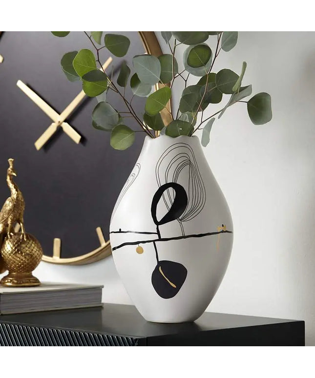 Tribeca 10 3/4" High Matte White Decorative Graphic Vase Dahlia Studios