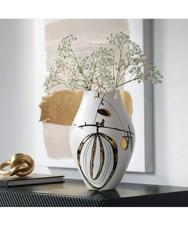 Tribeca 12 1/2" High Matte White Decorative Graphic Vase Dahlia Studios