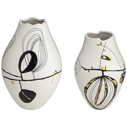 Tribeca Matte White 2-Piece Decorative Graphic Vase Set Dahlia Studios