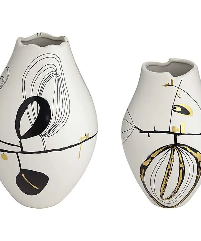 Tribeca Matte White 2-Piece Decorative Graphic Vase Set Dahlia Studios