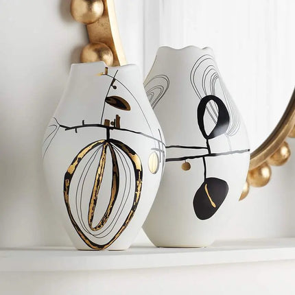 Tribeca Matte White 2-Piece Decorative Graphic Vase Set Dahlia Studios