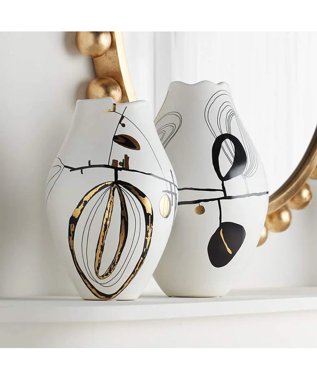 Tribeca Matte White 2-Piece Decorative Graphic Vase Set Dahlia Studios