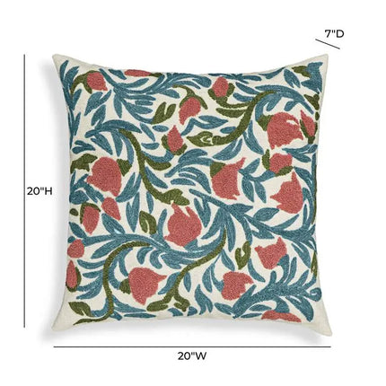 Tulip Embroidered Floral 20" Square Accent Cushion Vision