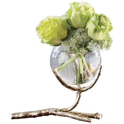 Twig 8" Wide Cast Brass and Clear Glass Bud Vase Global Views