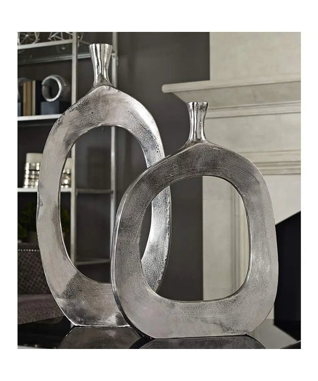 Uttermost Cierra Textured Nickel 2-Piece Modern Vase Set Uttermost