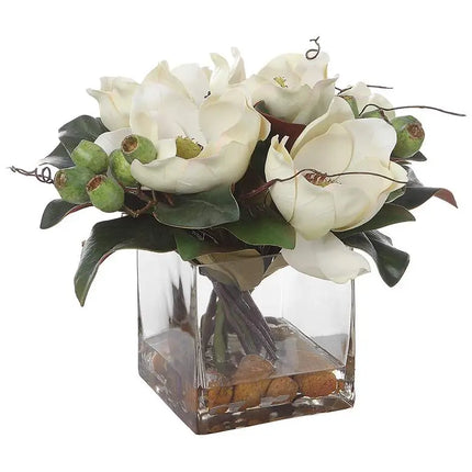 Uttermost Dobbins Magnolia 16" Wide Faux Flowers in Glass Vase Uttermost