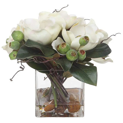 Uttermost Dobbins Magnolia 16" Wide Faux Flowers in Glass Vase Uttermost